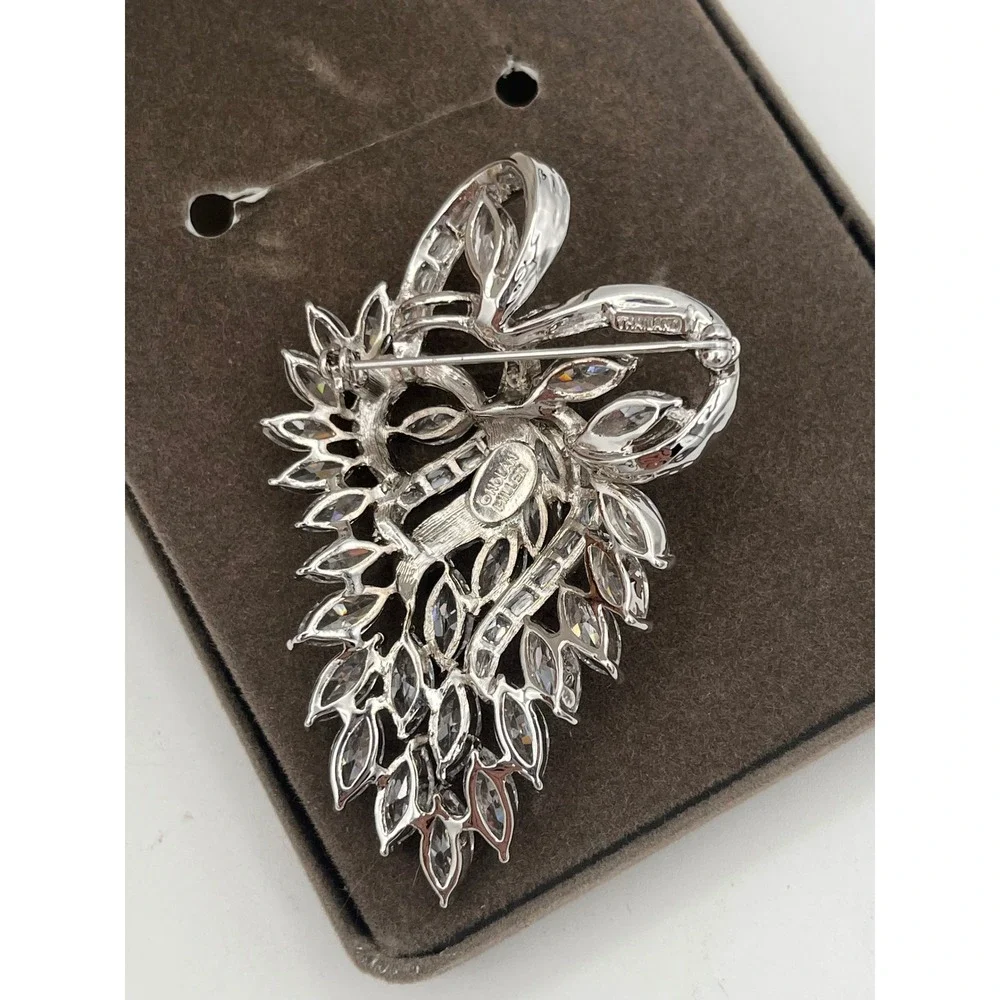 Nolan Miller Glamour Collection Silver Tone Marquise CZ Spray Brooch Pin Org box